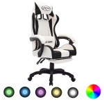 vidaXL Scaun de racing cu LED RGB, negru și alb, piele ecologică vidaXL Scaun de racing cu LED RGB, negru și alb, piele ecologică