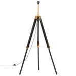 vidaXL Lampă de podea trepied, negru și auriu, 141 cm, lemn masiv tec vidaXL Lampă de podea trepied, negru și auriu, 141 cm, lemn masiv tec