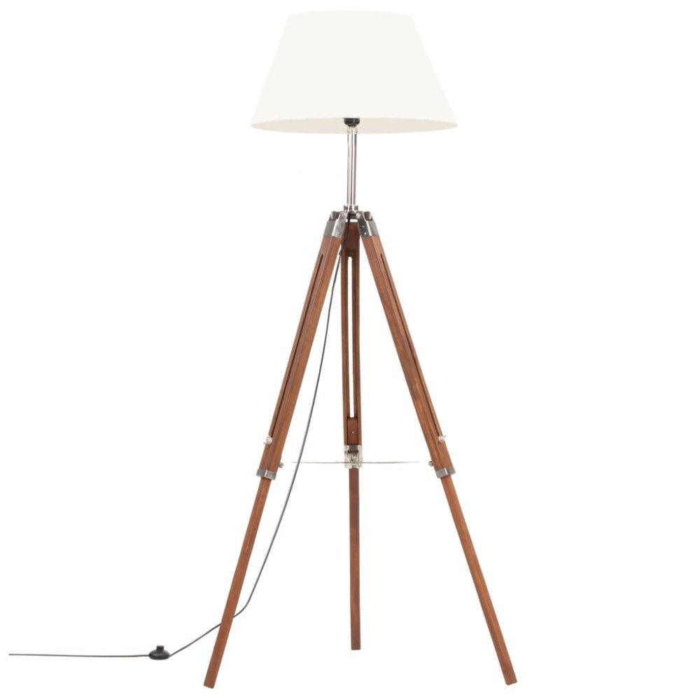 vidaXL Lampă de podea trepied, maro miere și alb, 141 cm, lemn de tec