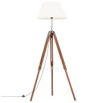 vidaXL Lampă de podea trepied, maro miere și alb, 141 cm, lemn de tec vidaXL Lampă de podea trepied, maro miere și alb, 141 cm, lemn de tec