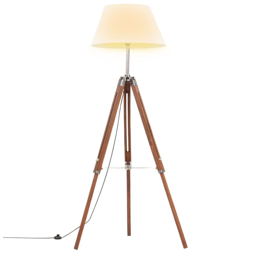 vidaXL Lampă de podea trepied, maro miere și alb, 141 cm, lemn de tec