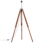 vidaXL Lampă de podea trepied, maro miere și alb, 141 cm, lemn de tec vidaXL Lampă de podea trepied, maro miere și alb, 141 cm, lemn de tec