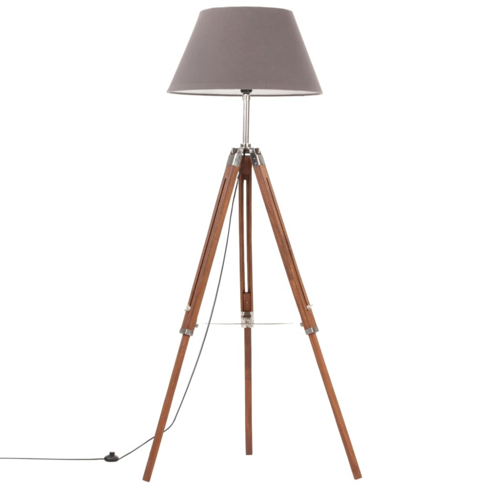 vidaXL Lampă de podea trepied, maro miere și gri, 141 cm, lemn de tec