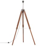 vidaXL Lampă de podea trepied, maro miere și gri, 141 cm, lemn de tec vidaXL Lampă de podea trepied, maro miere și gri, 141 cm, lemn de tec