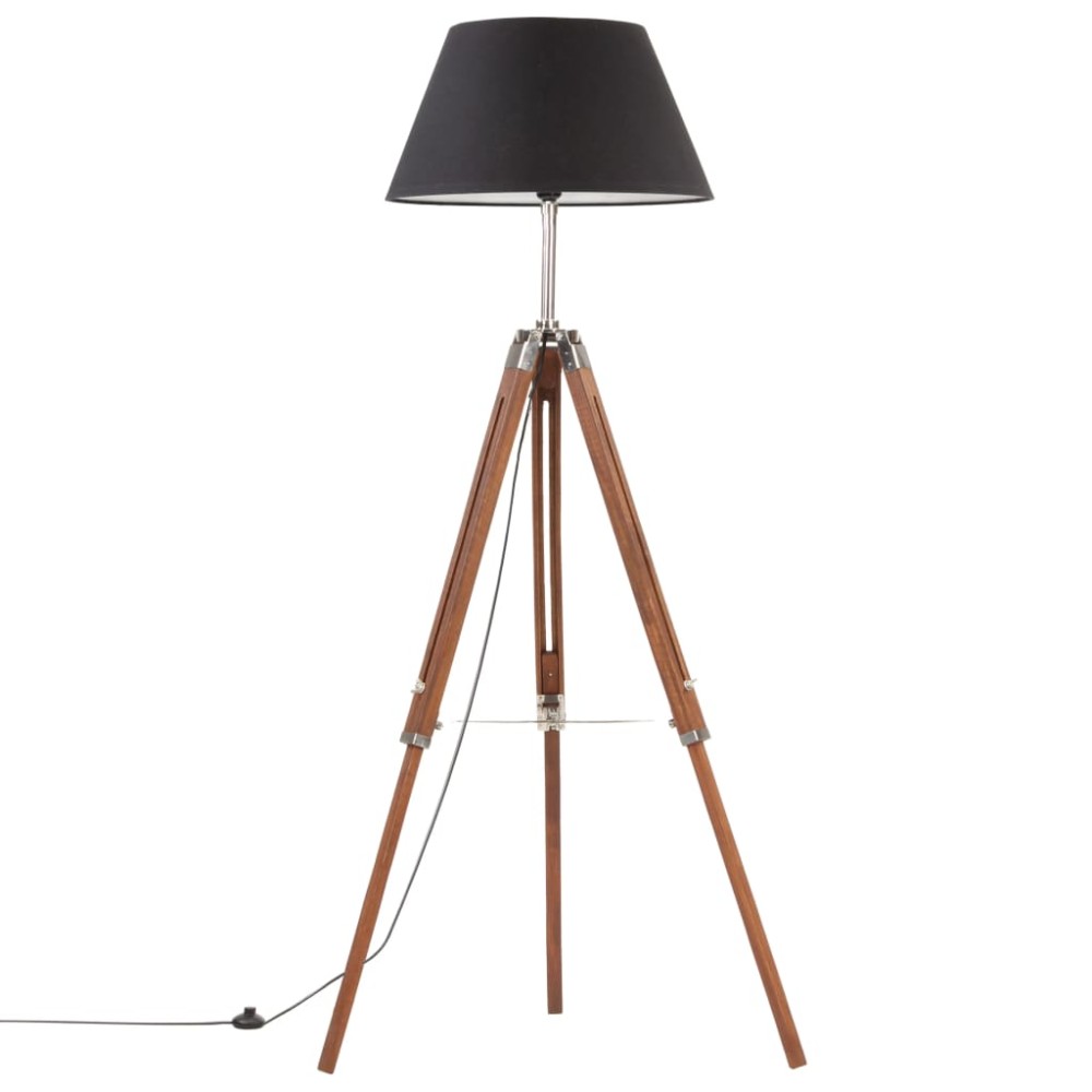 vidaXL Lampă de podea trepied maro miere și negru 141 cm lemn de tec