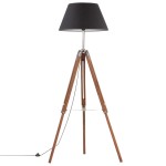 vidaXL Lampă de podea trepied maro miere și negru 141 cm lemn de tec vidaXL Lampă de podea trepied maro miere și negru 141 cm lemn de tec