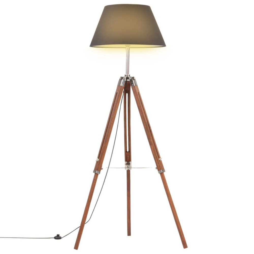vidaXL Lampă de podea trepied maro miere și negru 141 cm lemn de tec