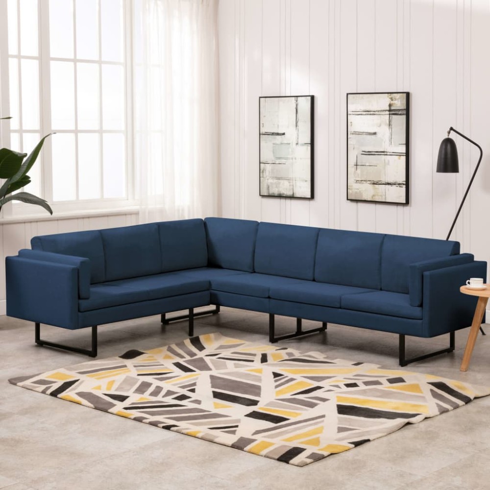 vidaXL Canapea de colț, albastru, material textil