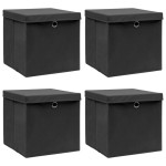 vidaXL Cutii depozitare cu capace, 4 buc. negru, 32x32x32 cm, textil vidaXL Cutii depozitare cu capace, 4 buc. negru, 32x32x32 cm, textil