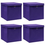 vidaXL Cutii depozitare cu capace 4 buc. violet, 32x32x32 cm, textil vidaXL Cutii depozitare cu capace 4 buc. violet, 32x32x32 cm, textil