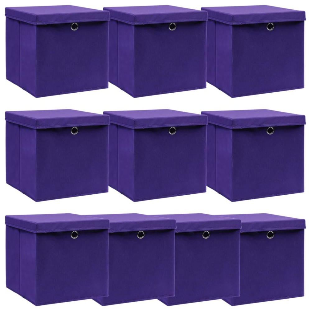 vidaXL Cutii depozitare cu capace 10 buc. violet, 32x32x32 cm, textil