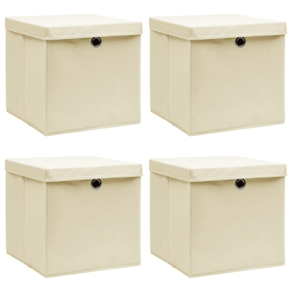 vidaXL Cutii depozitare cu capace 4 buc. crem, 32x32x32 cm, textil