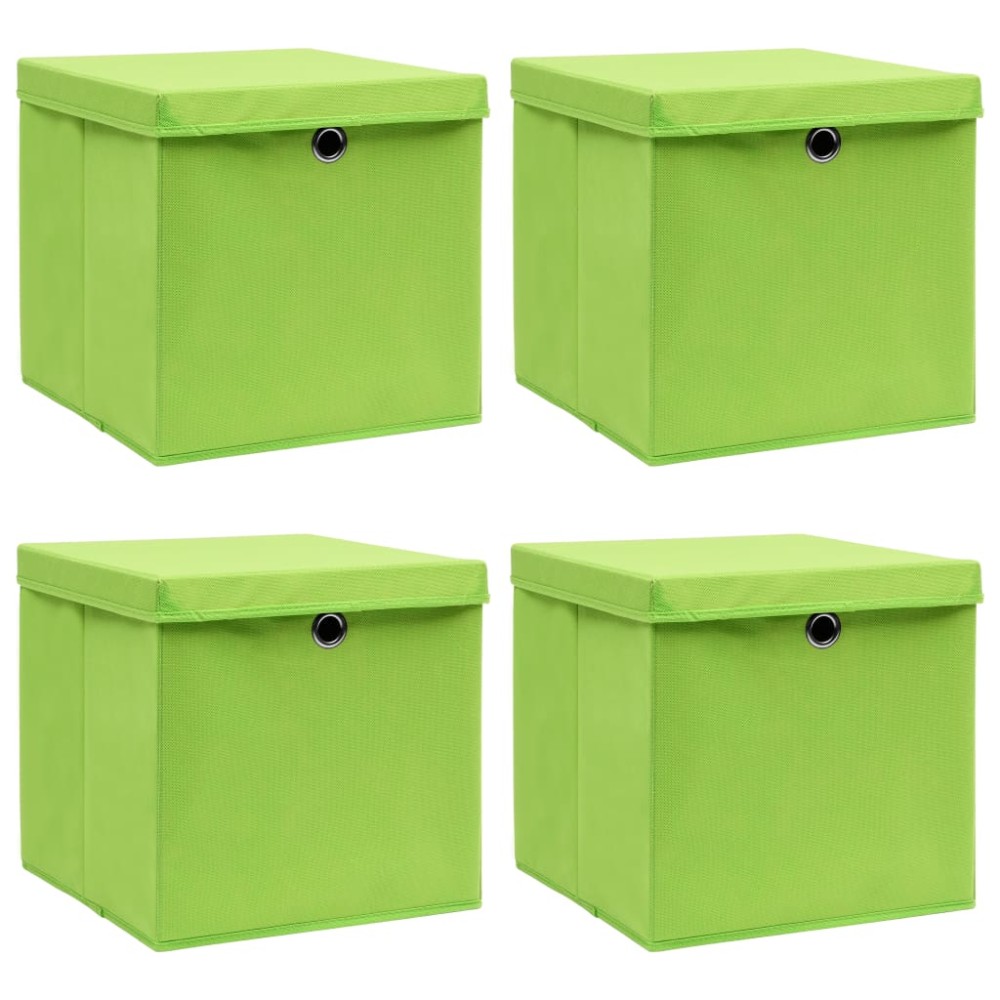 vidaXL Cutii depozitare cu capace 4 buc. verde, 32x32x32 cm, textil