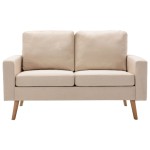vidaXL Canapea cu 2 locuri, crem, material textil
