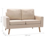 vidaXL Canapea cu 2 locuri, crem, material textil