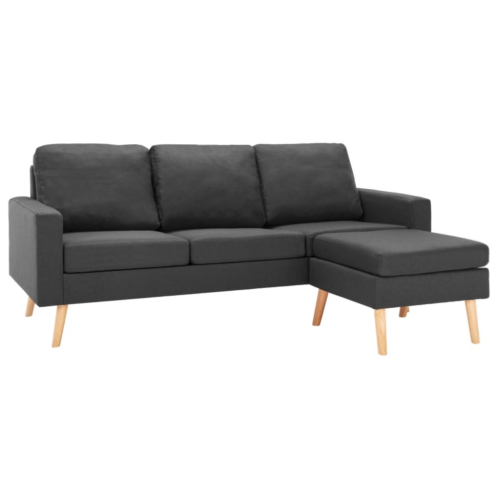 vidaXL Canapea cu 3 locuri și taburet, gri închis, material textil