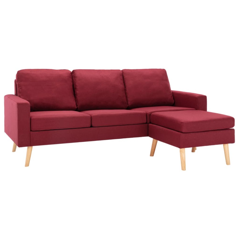 vidaXL Canapea cu 3 locuri și taburet, roșu vin, material textil