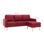 vidaXL Canapea cu 3 locuri și taburet, roșu vin, material textil vidaXL Canapea cu 3 locuri și taburet, roșu vin, material textil