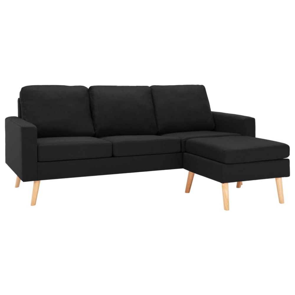 vidaXL Canapea cu 3 locuri și taburet, negru, material textil