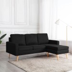 vidaXL Canapea cu 3 locuri și taburet, negru, material textil vidaXL Canapea cu 3 locuri și taburet, negru, material textil