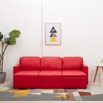 vidaXL Canapea extensibilă modulară, 3 locuri, roșu, piele ecologică