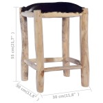 vidaXL Taburet de bar, piele naturală și lemn masiv de tec