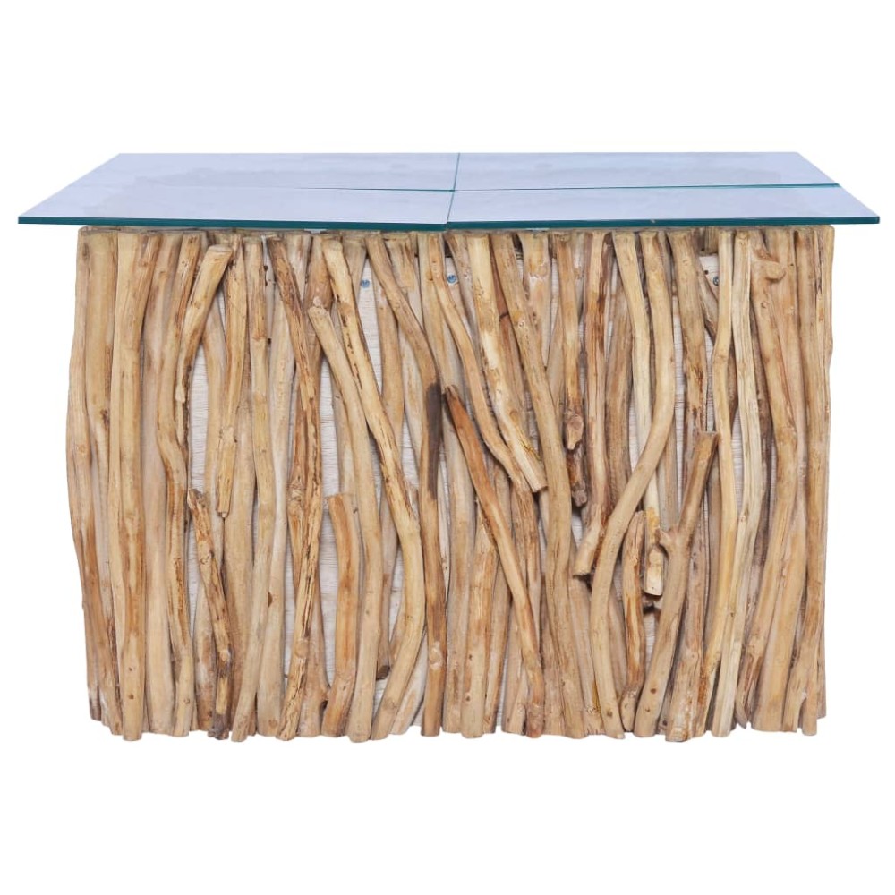 vidaXL Măsuță de cafea cu blat de sticlă, 66x66x40 cm, lemn masiv tec