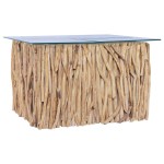 vidaXL Măsuță de cafea cu blat de sticlă, 66x66x40 cm, lemn masiv tec vidaXL Măsuță de cafea cu blat de sticlă, 66x66x40 cm, lemn masiv tec