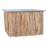 vidaXL Măsuță de cafea cu blat de sticlă, 66x66x40 cm, lemn masiv tec vidaXL Măsuță de cafea cu blat de sticlă, 66x66x40 cm, lemn masiv tec