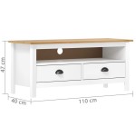 vidaXL Comodă TV Hill, alb, 110x40x47 cm, lemn masiv de pin vidaXL Comodă TV Hill, alb, 110x40x47 cm, lemn masiv de pin
