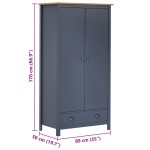 vidaXL Șifonier cu 2 uși Hill, gri, 89x50x170 cm, lemn masiv pin vidaXL Șifonier cu 2 uși Hill, gri, 89x50x170 cm, lemn masiv pin