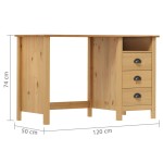 vidaXL Birou Hill cu 3 sertare, 120x50x74 cm, lemn masiv de pin