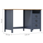 vidaXL Birou Hill cu 3 sertare, gri, 120x50x74 cm, lemn masiv pin