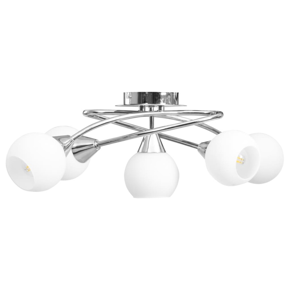 vidaXL Lustră cu abajururi din ceramică, 5 becuri E14, alb, glob