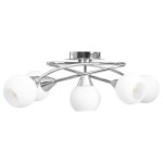 vidaXL Lustră cu abajururi din ceramică, 5 becuri E14, alb, glob vidaXL Lustră cu abajururi din ceramică, 5 becuri E14, alb, glob