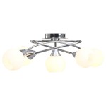 vidaXL Lustră cu abajururi din ceramică, 5 becuri E14, alb, glob vidaXL Lustră cu abajururi din ceramică, 5 becuri E14, alb, glob