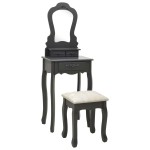 vidaXL Set masă de toaletă cu taburet gri 50x59x136 cm lemn paulownia