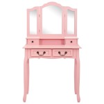 vidaXL Set masă de toaletă cu taburet roz 80x69x141 cm lemn paulownia