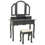 vidaXL Set masă de toaletă cu taburet gri 100x40x146 cm lemn paulownia vidaXL Set masă de toaletă cu taburet gri 100x40x146 cm lemn paulownia