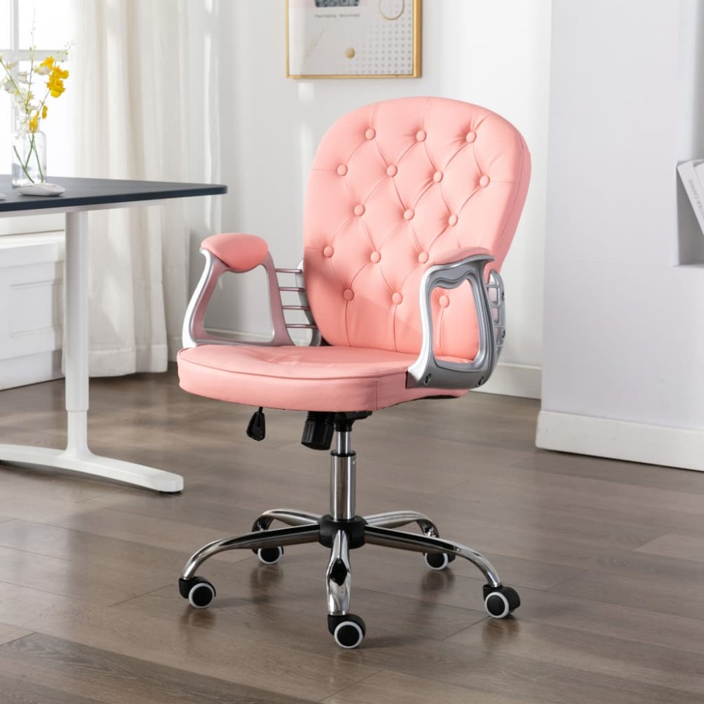 vidaXL Scaun de birou pivotant, roz, piele ecologică