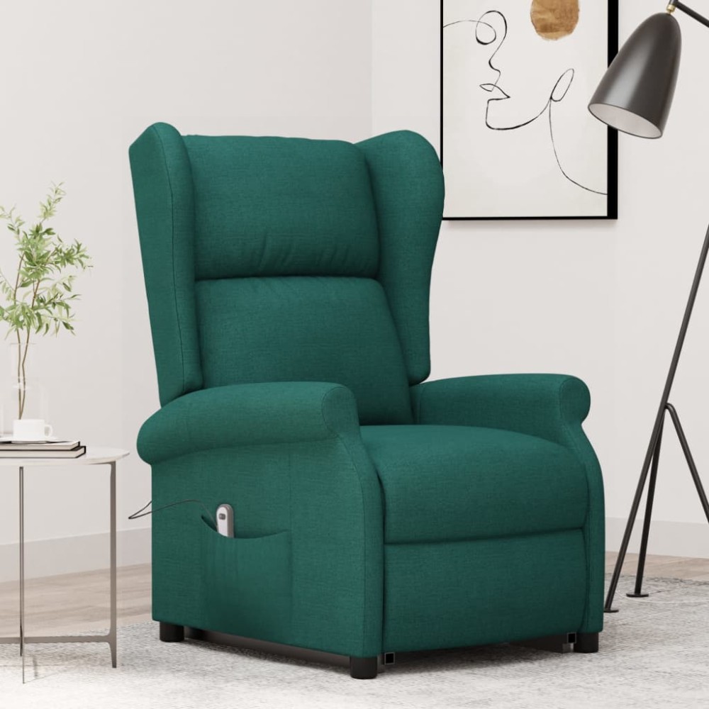 vidaXL Fotoliu cu ridicare, verde închis, material textil