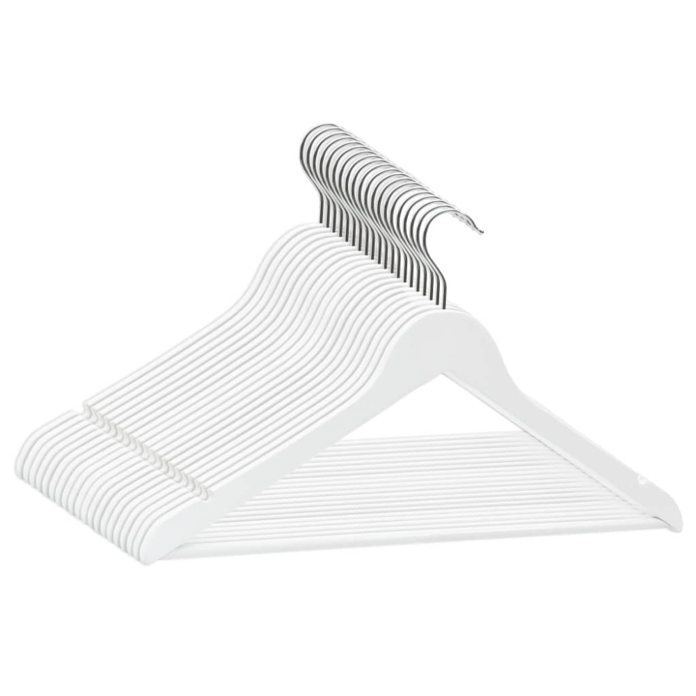 vidaXL Set de umerașe anti-alunecare, 20 buc., alb, lemn esență tare