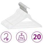 vidaXL Set de umerașe anti-alunecare, 20 buc., alb, lemn esență tare vidaXL Set de umerașe anti-alunecare, 20 buc., alb, lemn esență tare