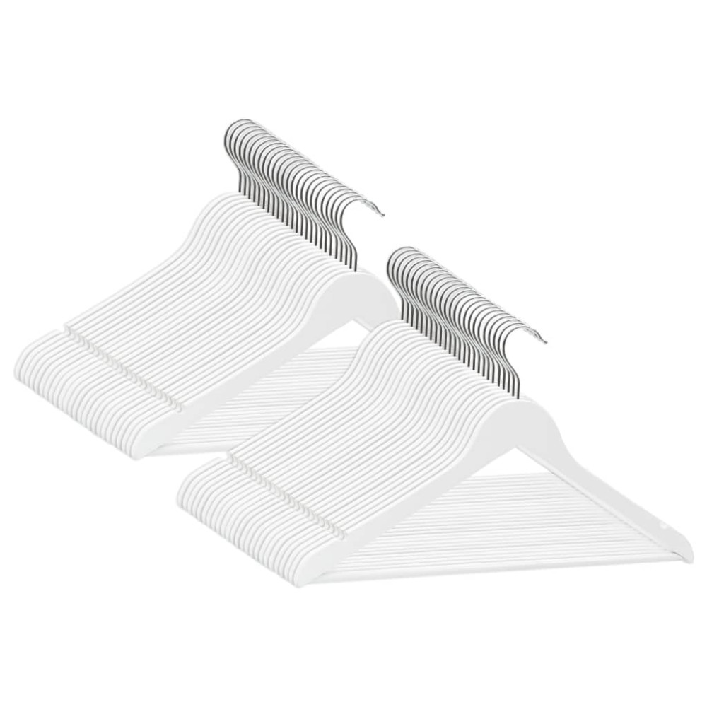 vidaXL Set de umerașe anti-alunecare, 50 buc. alb, lemn esență tare