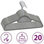 vidaXL Set de umerașe anti-alunecare, 20 buc., gri, catifea vidaXL Set de umerașe anti-alunecare, 20 buc., gri, catifea