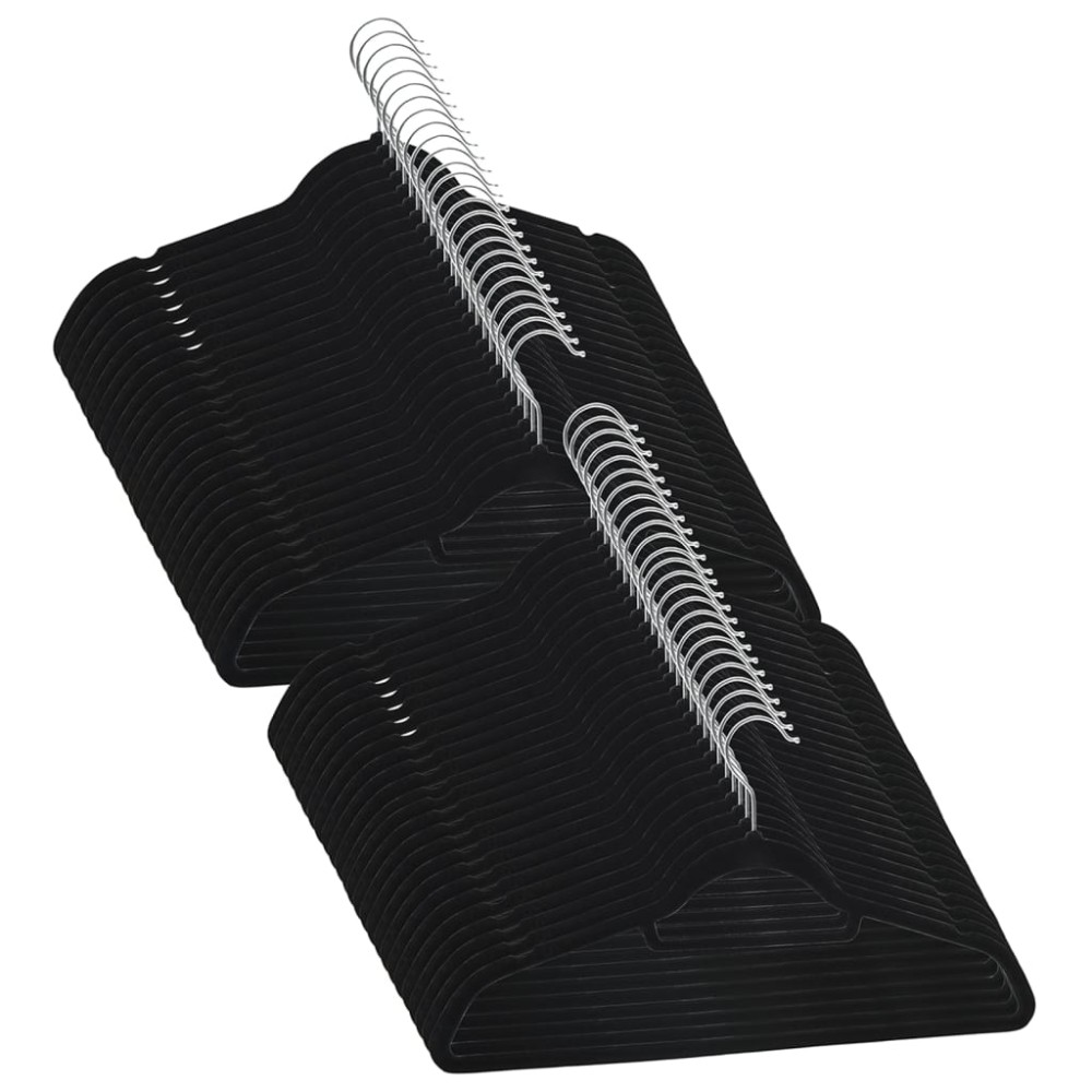 vidaXL Set de umerașe anti-alunecare, 50 buc., negru, catifea