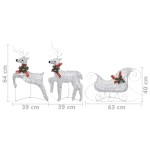 vidaXL Decor de Crăciun cu reni și sanie, 60 LED-uri argintiu exterior