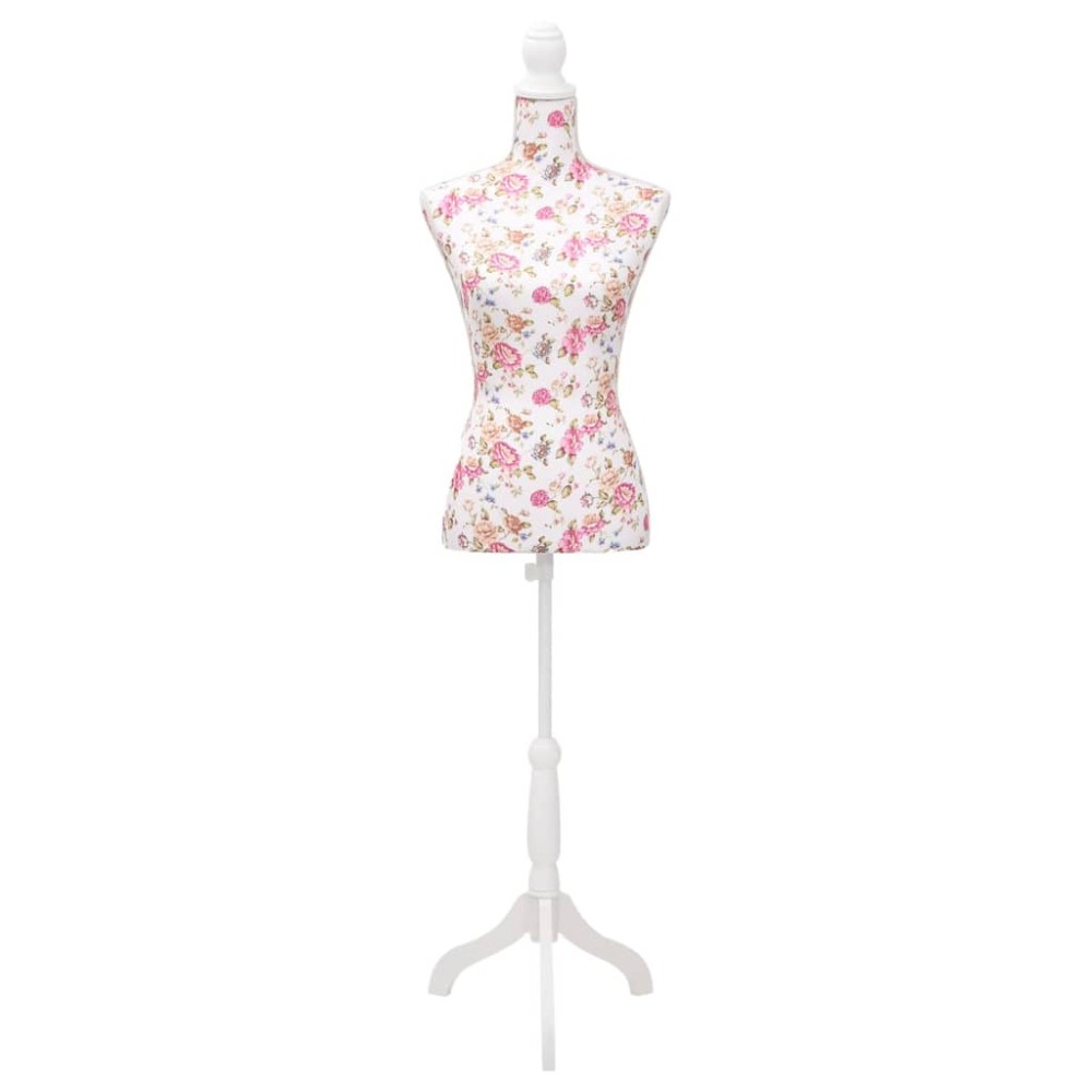 vidaXL Bust pentru dame, manechin, alb cu trandafiri, bumbac