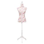 vidaXL Bust pentru dame, manechin, alb cu trandafiri, bumbac vidaXL Bust pentru dame, manechin, alb cu trandafiri, bumbac