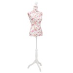 vidaXL Bust pentru dame, manechin, alb cu trandafiri, bumbac vidaXL Bust pentru dame, manechin, alb cu trandafiri, bumbac